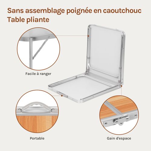 Table De Camping Pliante.table De Jardin Pliable En Aluminium Et Mdf.120x60x70 Cm.chêne Clair