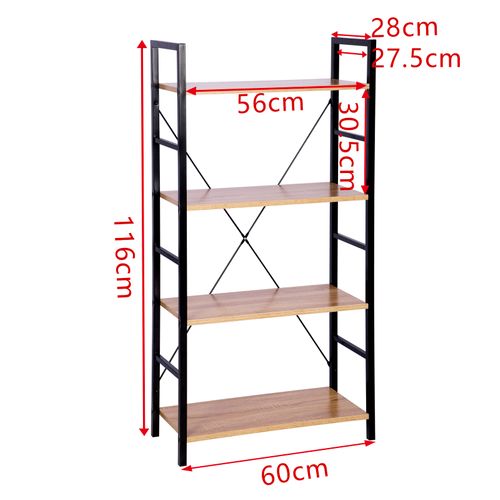 Étagère De Rangement En Acier+bois Avec 4 Tablettes.étagère Cuisine.60x28x116cm.noir+chêne Clair