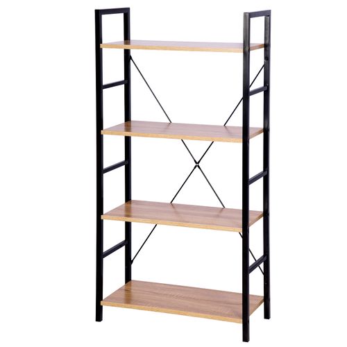 Étagère De Rangement En Acier+bois Avec 4 Tablettes.étagère Cuisine.60x28x116cm.noir+chêne Clair