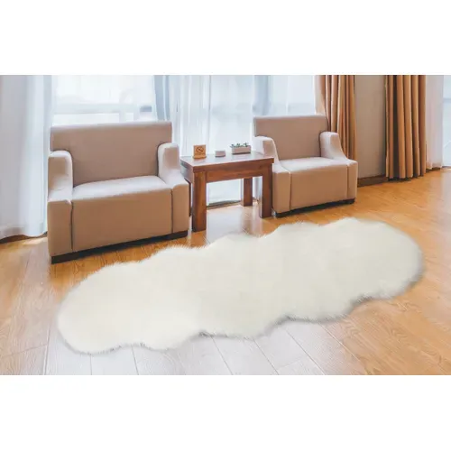 Tapis En Peau De Mouton Imitation. Tapis En Fourrure Longue. 180x60 Cm. Blanc