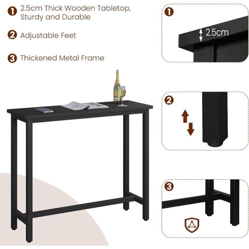 1 X Table De Bar.table à Manger. Structure En Métal. Plateau En Bois Massif. 120x40x100 Cm. Noir