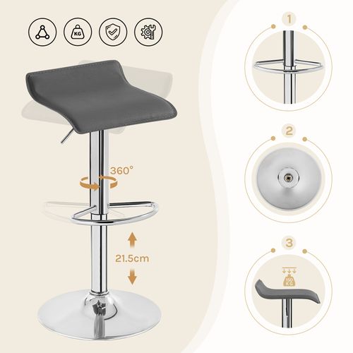 Tabouret De Bar En Similicuir-Tabouret De Bar Pivotant-Hauteur Réglable-Gris