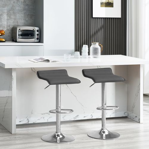 Tabouret De Bar En Similicuir-Tabouret De Bar Pivotant-Hauteur Réglable-Gris