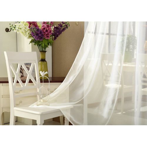 2 Pièce Rideau Voilage Transparent à Oeillets. Décoration Pour Fenêtre. 140x225 Cm. Crème