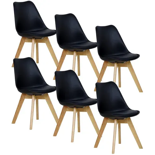 Lot De 6 Chaises De Salle à Manger. Pied En Bois. Assise En Similicuir. Style Nordique. Noir