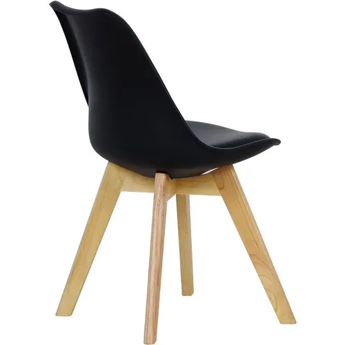 Lot De 6 Chaises De Salle à Manger. Pied En Bois. Assise En Similicuir. Style Nordique. Noir