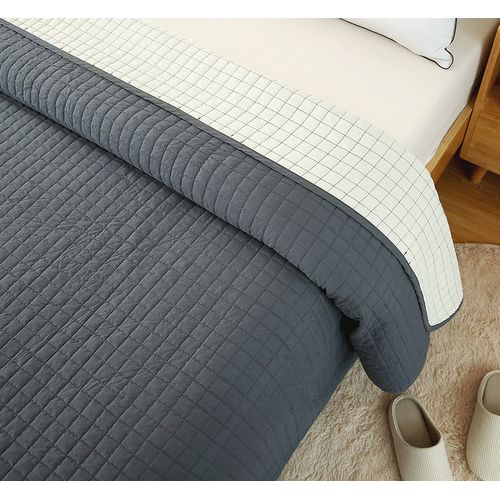 2 X Couvre-lits Matelassé. Couverture Rembourré De Lit Flannel. 240x260 Cm. Gris Foncé+crème