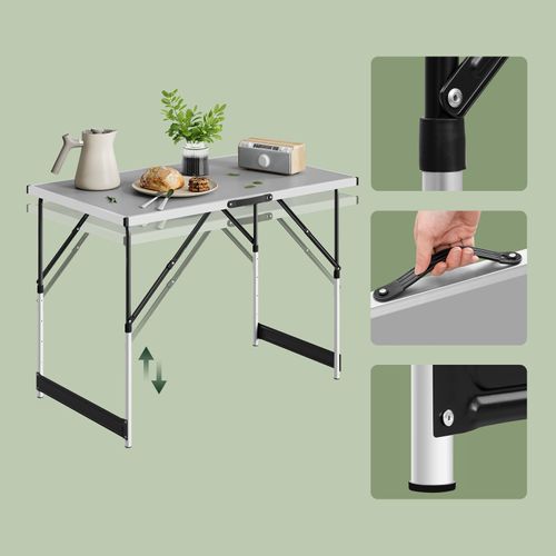 Table De Camping Pliante. Table De Jardin Pliable En Aluminium Et Mdf.100x60x94 Cm. Gris