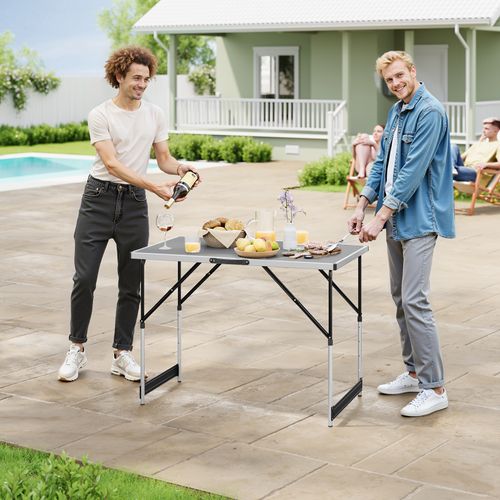 Table De Camping Pliante. Table De Jardin Pliable En Aluminium Et Mdf.100x60x94 Cm. Gris