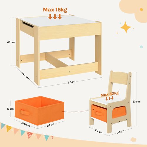 1 Table D'enfant + 2 Chaises Avec Espace De Rangement Pour Enfants D'âge Préscolaire