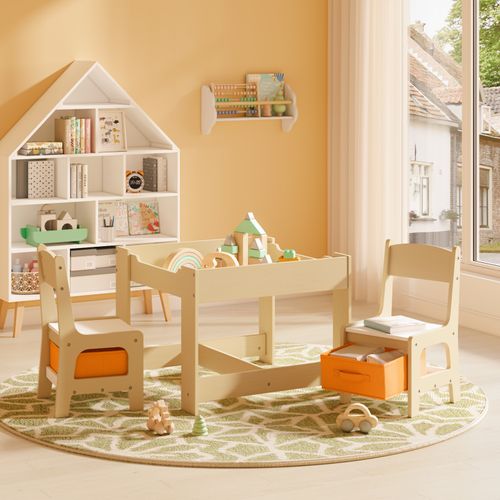 1 Table D'enfant + 2 Chaises Avec Espace De Rangement Pour Enfants D'âge Préscolaire