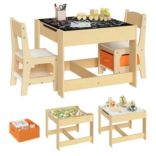 1 Table D'enfant + 2 Chaises Avec Espace De Rangement Pour Enfants D'âge Préscolaire