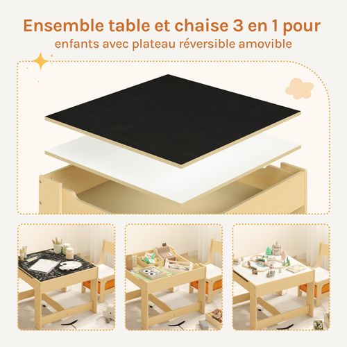 1 Table D'enfant + 2 Chaises Avec Espace De Rangement Pour Enfants D'âge Préscolaire