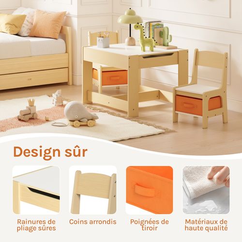 1 Table D'enfant + 2 Chaises Avec Espace De Rangement Pour Enfants D'âge Préscolaire