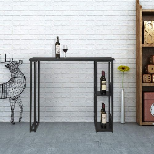 Table De Bar Avec 2 Tablettes. Table De Bistrot En Métal Et Mdf. 120x50x105cm. Noir