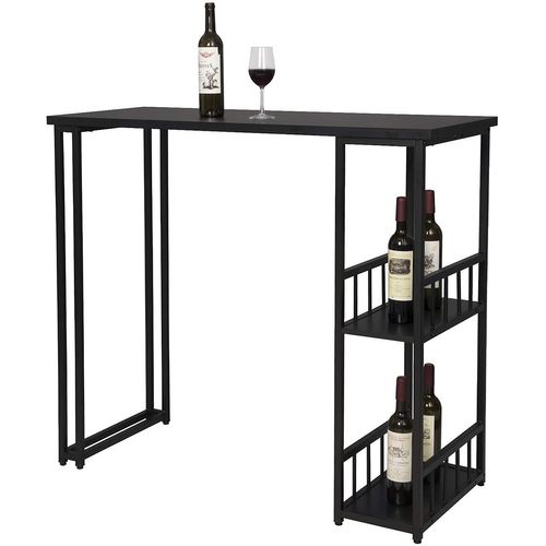 Table De Bar Avec 2 Tablettes. Table De Bistrot En Métal Et Mdf. 120x50x105cm. Noir