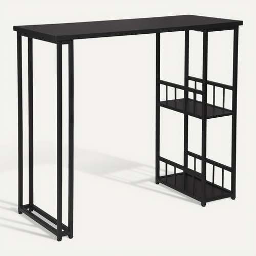 Table De Bar Avec 2 Tablettes. Table De Bistrot En Métal Et Mdf. 120x50x105cm. Noir