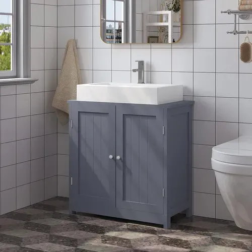 Meuble De Salle De Bain En Bois. Meuble De Rangement. Armoire De Salle De Bain 60x60x30 Cm. Gris