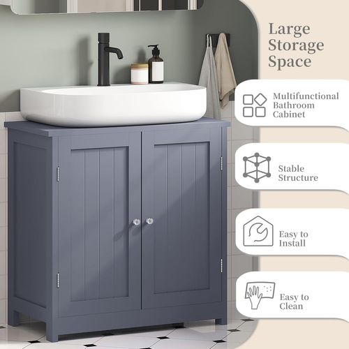 Meuble De Salle De Bain En Bois. Meuble De Rangement. Armoire De Salle De Bain 60x60x30 Cm. Gris