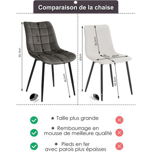 4x Chaise De Salle à Manger Avec Pieds En Métal - Rembourré En Velours - Gris Foncé