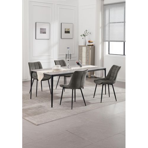 4x Chaise De Salle à Manger Avec Pieds En Métal - Rembourré En Velours - Gris Foncé