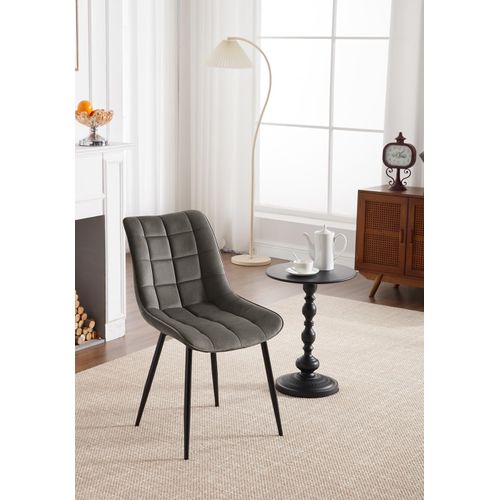 4x Chaise De Salle à Manger Avec Pieds En Métal - Rembourré En Velours - Gris Foncé