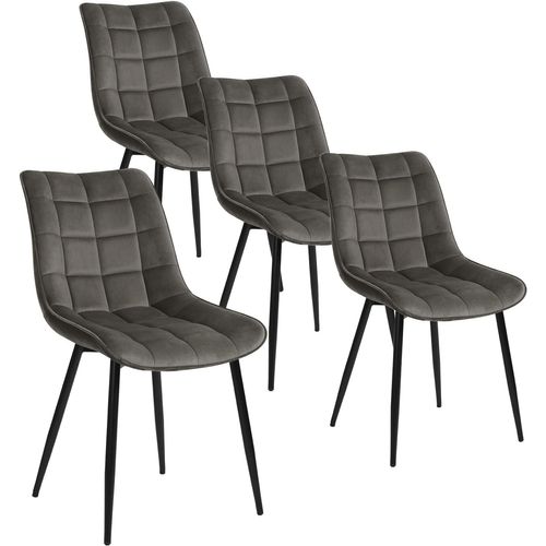4x Chaise De Salle à Manger Avec Pieds En Métal - Rembourré En Velours - Gris Foncé