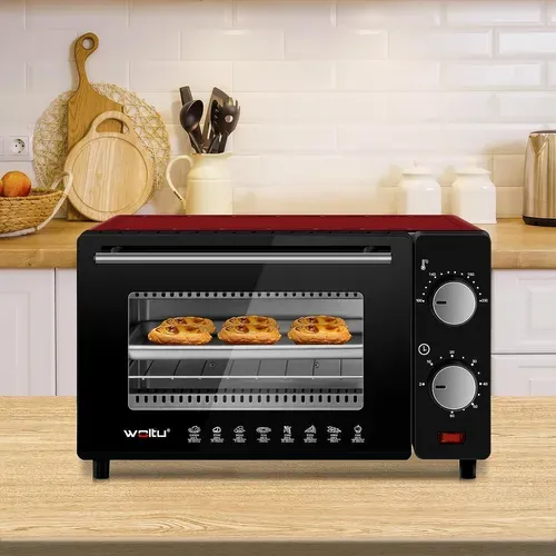 Mini Four Électrique 10l - 4 Modes De Cuisson - minuterie 0-60 Min. 650w - rouge