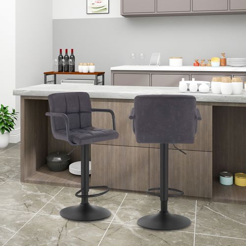 Lot De 2 Tabourets De Bar Avec Dossier - Siège Bien En Similicuir - Pieds En Acier - Noir