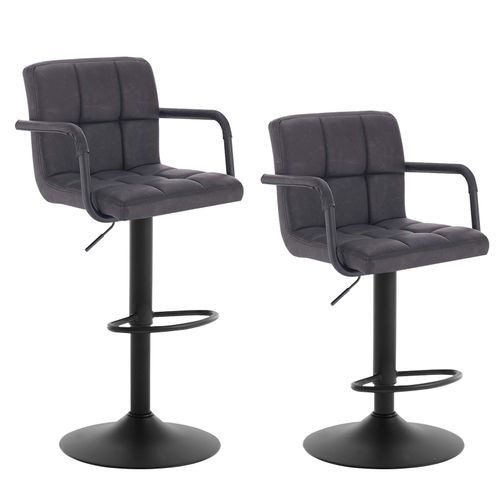 Lot De 2 Tabourets De Bar Avec Dossier - Siège Bien En Similicuir - Pieds En Acier - Noir