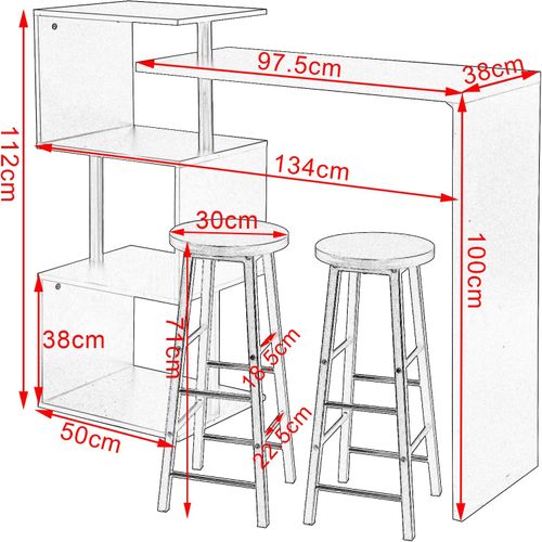 Table De Bar Rotatif + Lot De 2 Tabourets De Bar Structure En Métal Plateau En Mdf-blanc