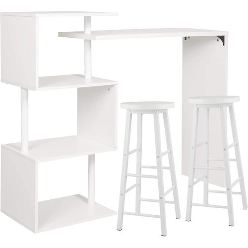 Table De Bar Rotatif + Lot De 2 Tabourets De Bar Structure En Métal Plateau En Mdf-blanc