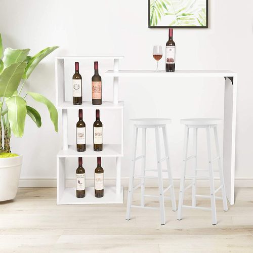 Table De Bar Rotatif + Lot De 2 Tabourets De Bar Structure En Métal Plateau En Mdf-blanc