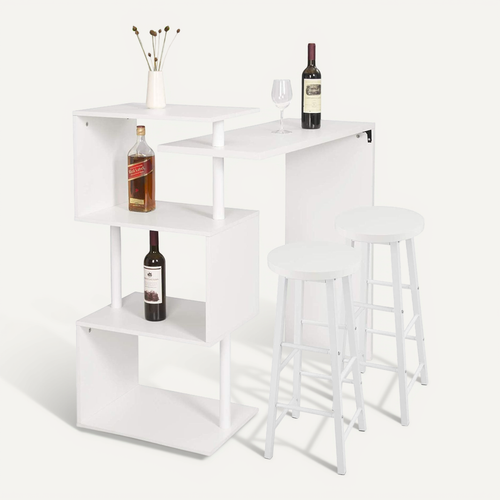 Table De Bar Rotatif + Lot De 2 Tabourets De Bar Structure En Métal Plateau En Mdf-blanc