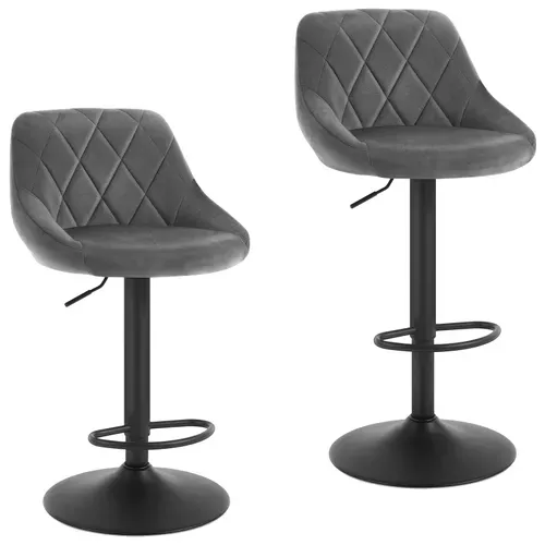 Lot De 2 Tabourets De Bar Siège Bien En Velours - Hauteur Réglable Pieds En Métal - Gris Foncé
