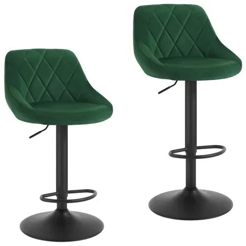 Lot De 2 Tabourets De Bar Siège Bien En Velours - Hauteur Réglable Pieds En Métal - Vert Foncé
