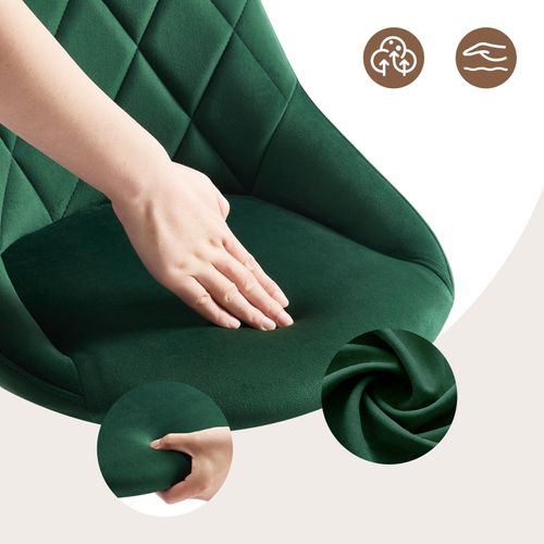Lot De 2 Tabourets De Bar Siège Bien En Velours - Hauteur Réglable Pieds En Métal - Vert Foncé