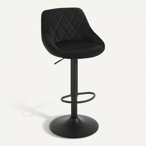 Tabouret De Bar Siège Bien Rembourré En Velours -Chaise De Bar-Hauteur Réglable Pieds En Métal-Noir