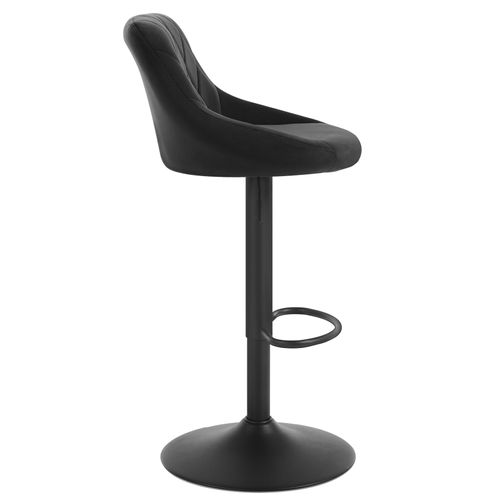 Tabouret De Bar Siège Bien Rembourré En Velours -Chaise De Bar-Hauteur Réglable Pieds En Métal-Noir