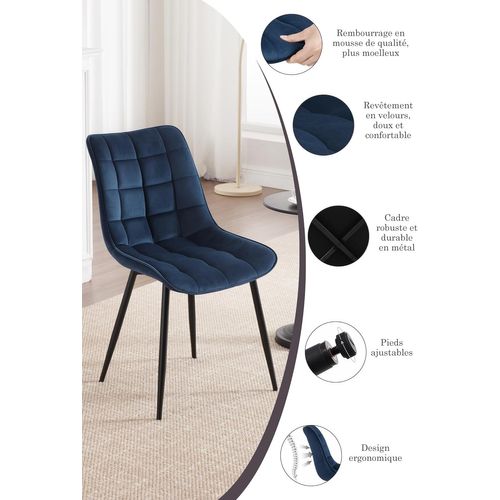 2 X Chaises De Salle à Manger, Chaise De Cuisine, Siège En Velours Pieds En Métal, Bleu