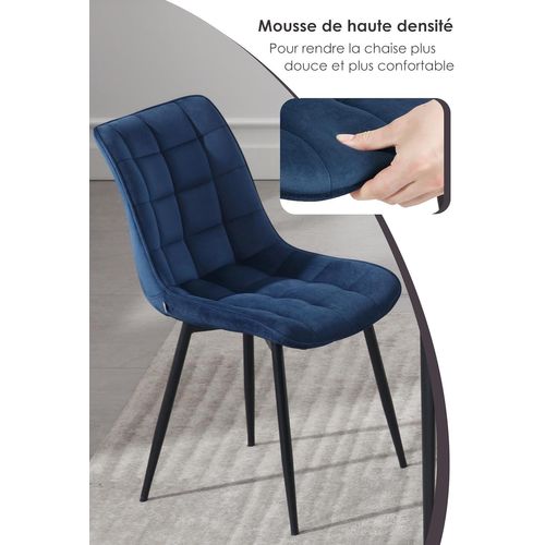 2 X Chaises De Salle à Manger, Chaise De Cuisine, Siège En Velours Pieds En Métal, Bleu