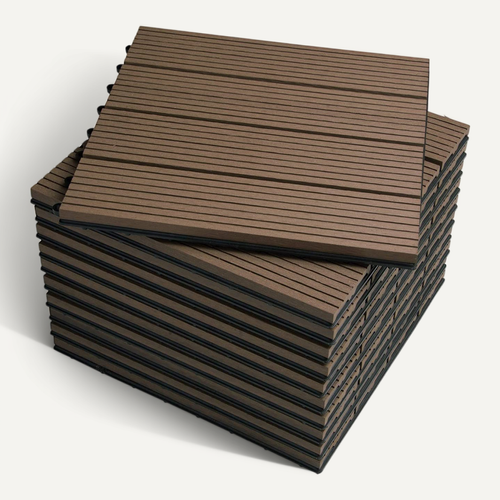 Lot De 11 Dalles De Terrasse En Composite Bois-plastique.1 M².30x30 Cm.café