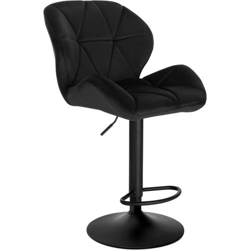 Tabouret De Bar Réglable En Hauteur Avec Dossier - Siège Rembouré En Velours - Pied En Métal - Noir