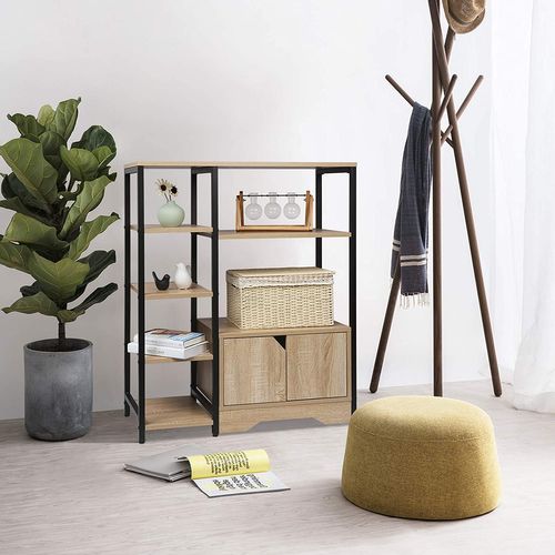 Étagères De Rangement En Métal+MDF. Bibliothèque. 80x35x97cm. Chêne Clair