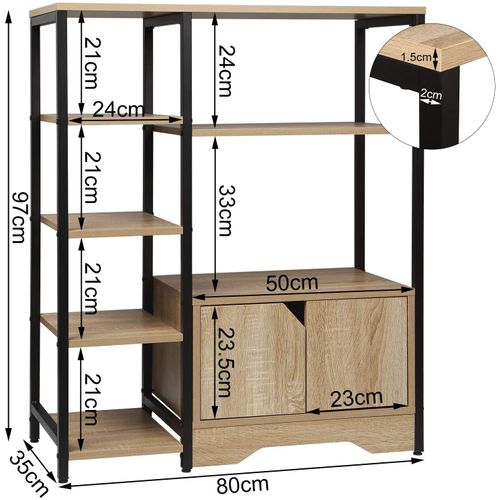 Étagères De Rangement En Métal+MDF. Bibliothèque. 80x35x97cm. Chêne Clair