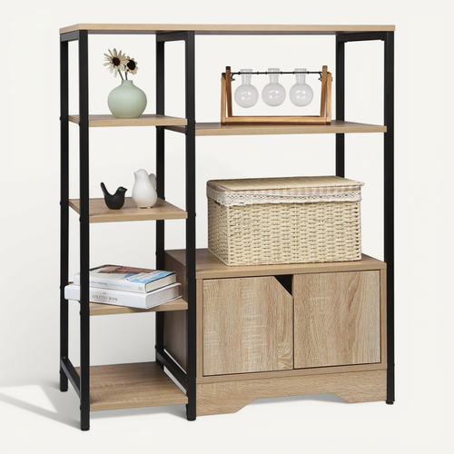 Étagères De Rangement En Métal+MDF. Bibliothèque. 80x35x97cm. Chêne Clair