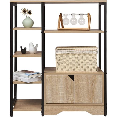 Étagères De Rangement En Métal+MDF. Bibliothèque. 80x35x97cm. Chêne Clair