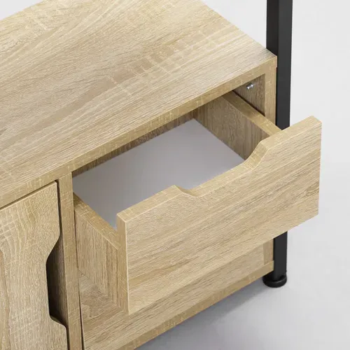 Étagère De Rangement Avec Tiroirs. Bibliothèque En Métal+ Mdf. 58x24x120 Cm. Chêne Clair