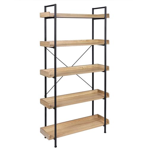 Étagère De Rangement. Bibliothèque En Bois Et Métal à 5 Niveaux.91x25.5x173 Cm. Noir+ Chêne Clair
