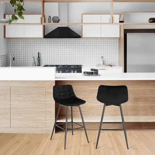 Lot De 2 Tabourets De Bar - Tabourets Pour Bar - Bistro - Siège En Velours - Pieds En Métal - Noir